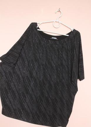 Черная с серебристым блеском праздничная футболка, футболочка батал, блуза нарядная, блузка 54-58 г.