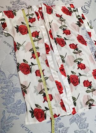 Дуже гарний халат і нічна сорочка шовкова прінт троянди біла набір5 фото
