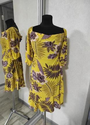 Karen millen жовта сукня плаття з віскози в квітковий прин пальми з відкритою спиною і плечі оригінальні