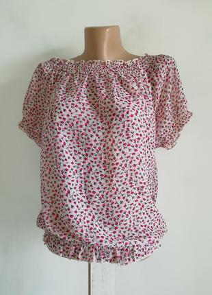 🌹топ відкриті плечі в дрібний квітковий принт 🌹 легка блуза