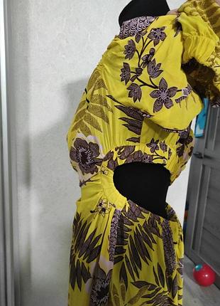 Karen millen жовта сукня плаття з віскози в квітковий прин пальми з відкритою спиною і...