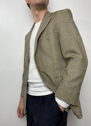 Бежевый мужской пиджак в легкую клеточку marks & spencer из натуральной шерсти
