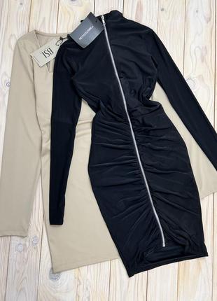 💙💛 нереально крутое черная облегающая гладкое платье водолазка на замке prettylittlething2 фото