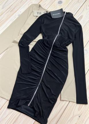 💙💛 нереально крутое черная облегающая гладкое платье водолазка на замке prettylittlething9 фото