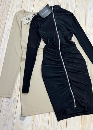 💙💛 нереально крутое черная облегающая гладкое платье водолазка на замке prettylittlething8 фото