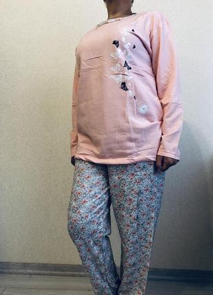 Піжама жіноча байкова великі розміри l,4xl бирюза горох1 фото