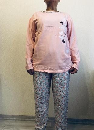Піжама жіноча байкова великі розміри l,4xl бирюза горох2 фото