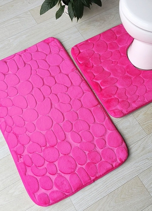 Набір 3д килимків у ванну кімнату камені 2 шт рожевий1 фото
