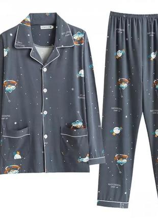 Мужская пижама с пришельцами темно-синяя