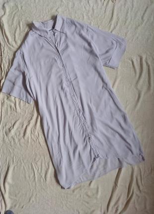 Платье рубашка оверсайз s m с коротким рукавом базовое лавандовое сиреневое