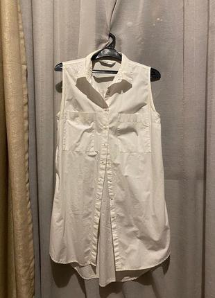 Базовое белое платье рубашка натуральное с карманами