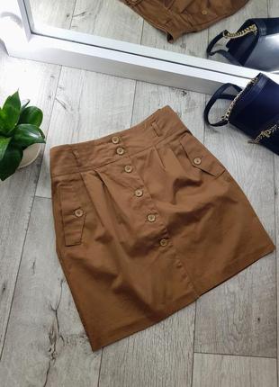 Коттоновая юбка на пуговицах с карманами benetton.1 фото