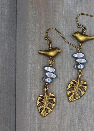 Серьги с гематитом "птички"