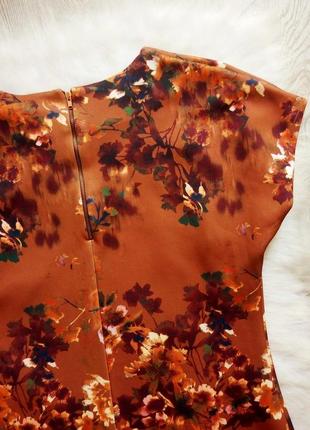 Цветное платье нарядное миди с цветочным принтом рисунком футляр коричневое короткое мини6 фото
