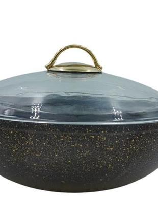 Сковорода wok oms 3247-28 gold висока з кришкою1 фото
