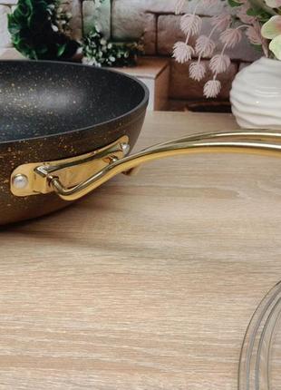 Сковорода wok oms 3247-28 gold висока з кришкою6 фото
