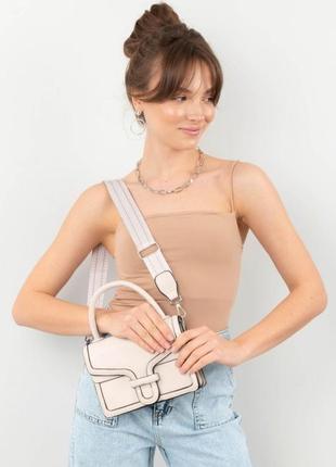 Стильная бежевая сумка сумочка клатч на длинной короткой ручке