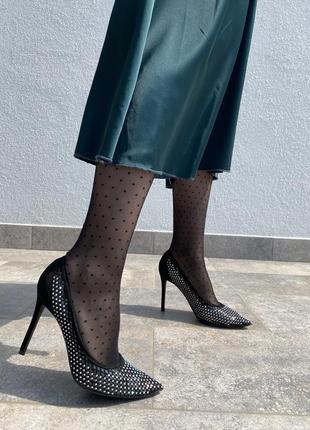 Лодочки на високому каблуку з камінчиками