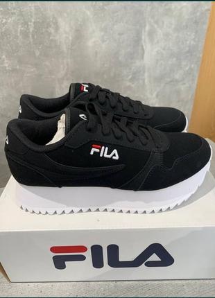 Кросівки fila usa orbit sport casual шкіряні замш білі чорні високі8 фото