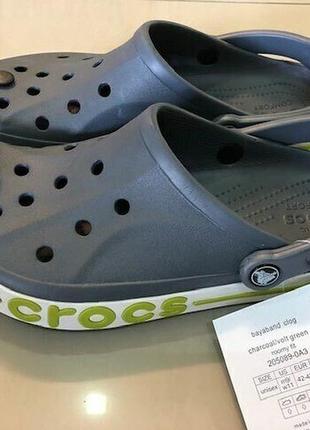 Крокс баябэнд клог серые crocs bayaband clog charcoal volt green2 фото