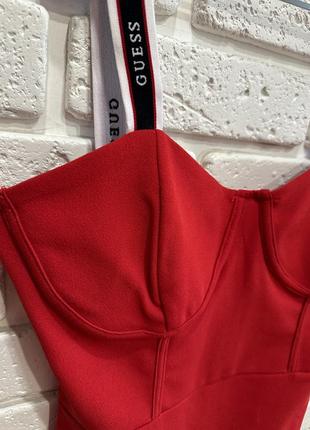 Guees оригинал платье красное со шлейками с лого бренда6 фото