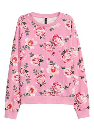 H&m розовый свитшот цветочный принт цветы розы
