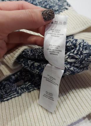 Свитер вязанный gedar wool state в крупные горизонтальные полосы  бежевый и синий меланж  с косами s 6
