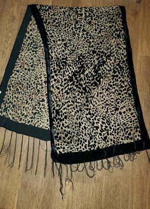 Винтажный бархатный леопардовый шарф с бахромой, животный принт, лео, винтаж