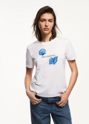 Футболка  zara з вишивкою «морські мушлі» s-m