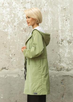 Куртка-парка женская длинная водонепроницаемая с капюшоном оливковая3 фото