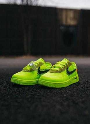 Детские брендовые кроссовки nike air force off-white neon green салатовые4 фото
