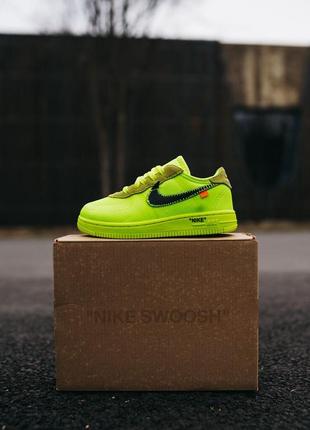 Детские брендовые кроссовки nike air force off-white neon green салатовые9 фото