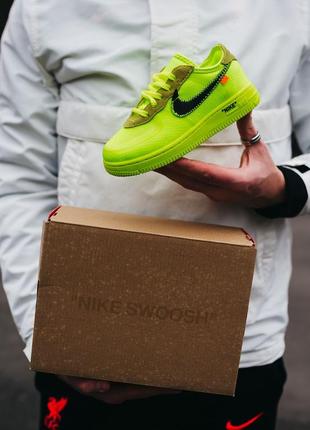 Детские брендовые кроссовки nike air force off-white neon green салатовые8 фото