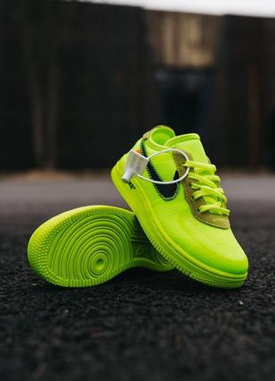 Детские брендовые кроссовки nike air force off-white neon green салатовые2 фото