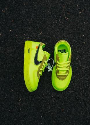 Детские брендовые кроссовки nike air force off-white neon green салатовые3 фото