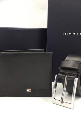 Подарунковий набір tommy hilfiger чоловічий ремінь + гаманець чорний