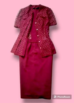 Костюм двійка юбка піджак винного кольору літній офісний діловий