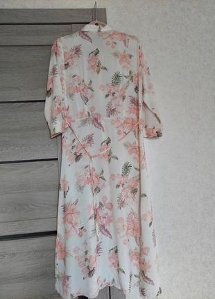 Нежное бежевое платье рубашка, с длинным рукавом в цветочный принт primark(размер 10-12)2 фото