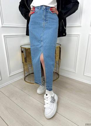 Спідниця міді джинсова з розрізом5 фото
