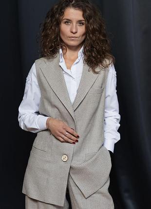 Лляний жіночий жилет vil'ni більбао гусяча лапка сіра