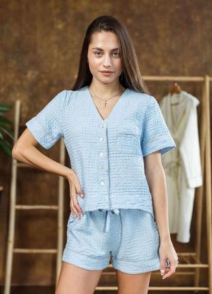 Льняная женская домашняя сорочка vil'ni форталеза бледно-голубой