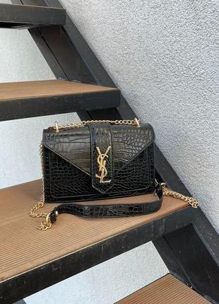 Сумка женская в стиле yves saint laurent shoulder messenger bag black croco