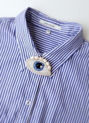 Брошь глаз  с жемчугом  голубой