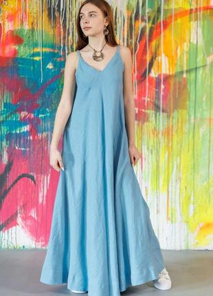 Льняное женское платье vil'ni гринсборо голубой1 фото