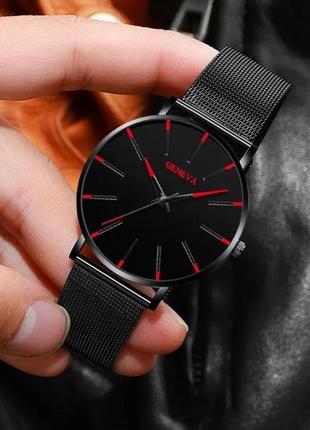 Часы мужские ультратонкие классические с сетчатым браслетом.