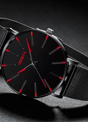 Часы мужские ультратонкие классические с сетчатым браслетом.