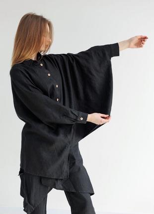 Льняная женская рубашка-пончо vil'ni салинас черный2 фото