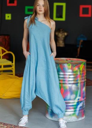 Льняной женский комбинезон vil'ni вустер голубой