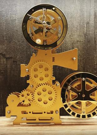 Годинник gear clock кінопроєктор (золотий)1 фото