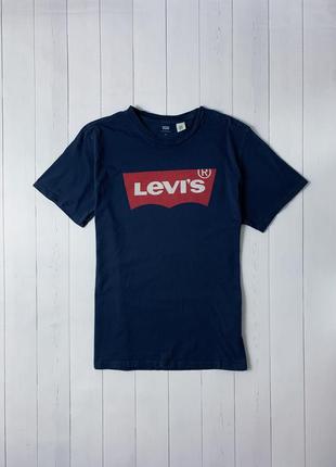 Чоловіча синя базова бавовняна футболка levis левайс з великим логотипом. розмір xl xxl 2xl